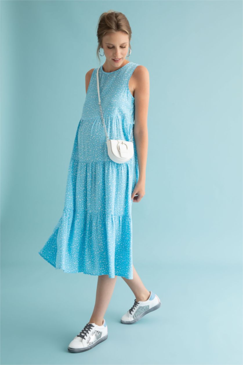 WOMAN Turquoise Regular Fit Sleeveless Maxi Maternity Dress