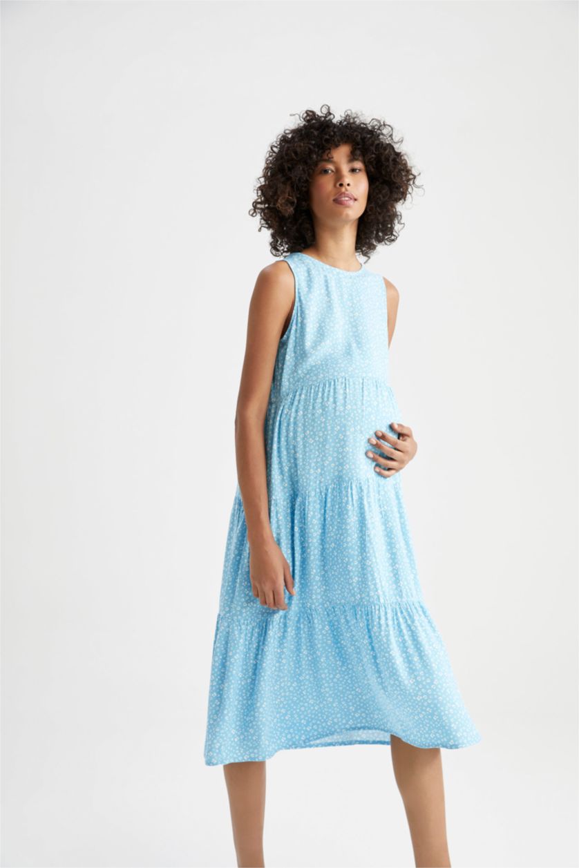 WOMAN Turquoise Regular Fit Sleeveless Maxi Maternity Dress