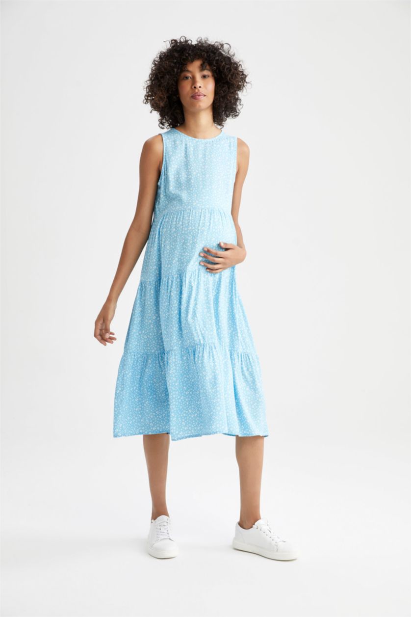 WOMAN Turquoise Regular Fit Sleeveless Maxi Maternity Dress