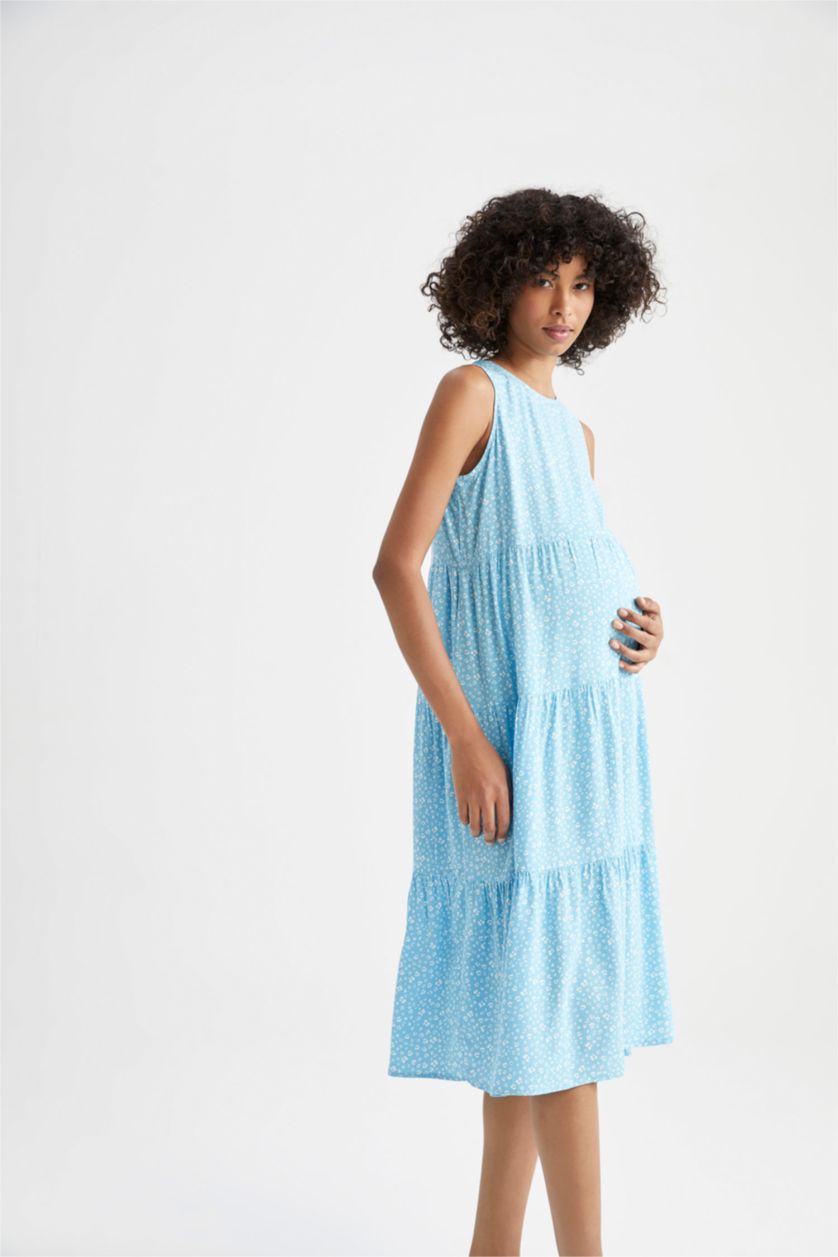 WOMAN Turquoise Regular Fit Sleeveless Maxi Maternity Dress