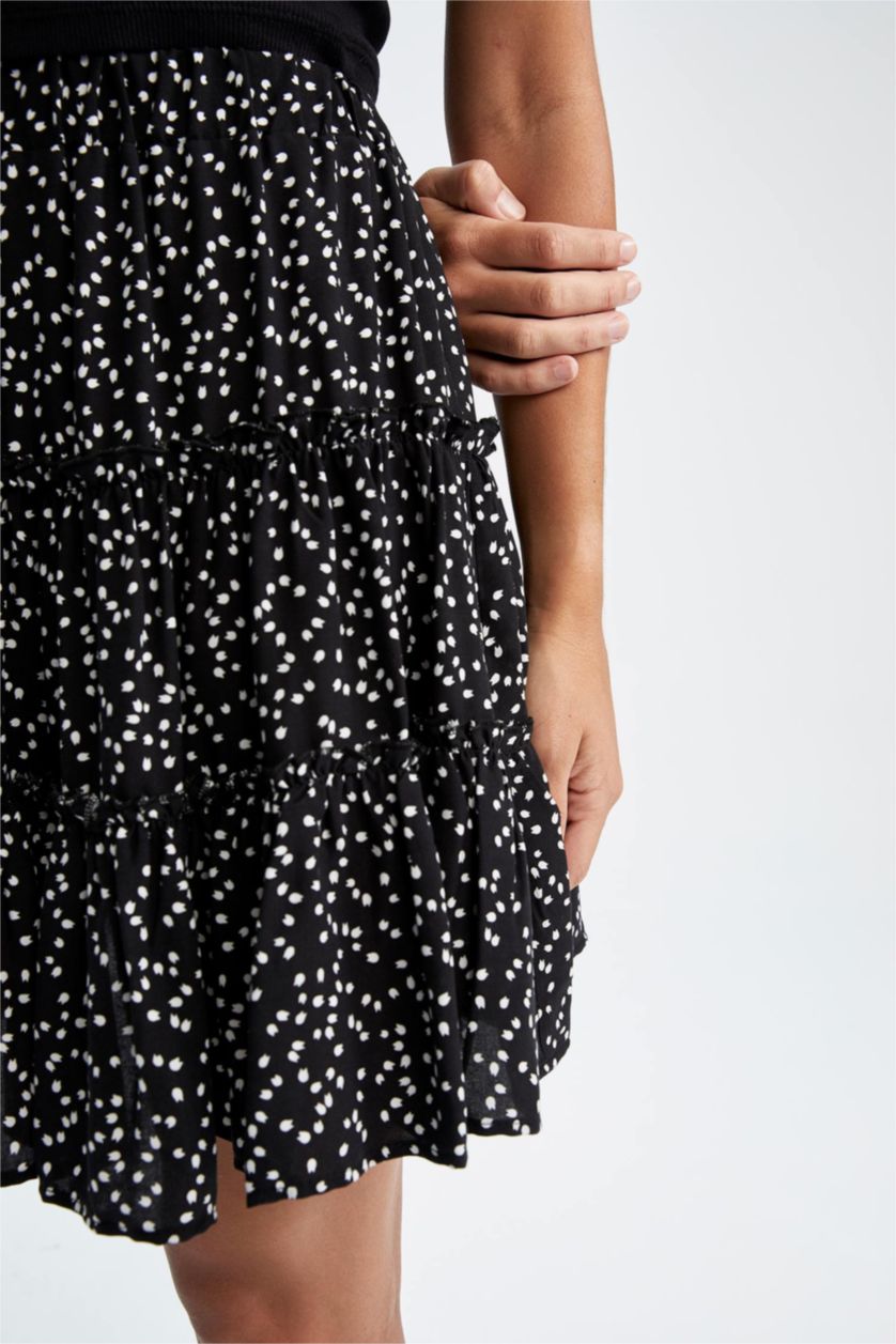 WOMAN Black High Waisted Floral Print Viscose Mini Skirt