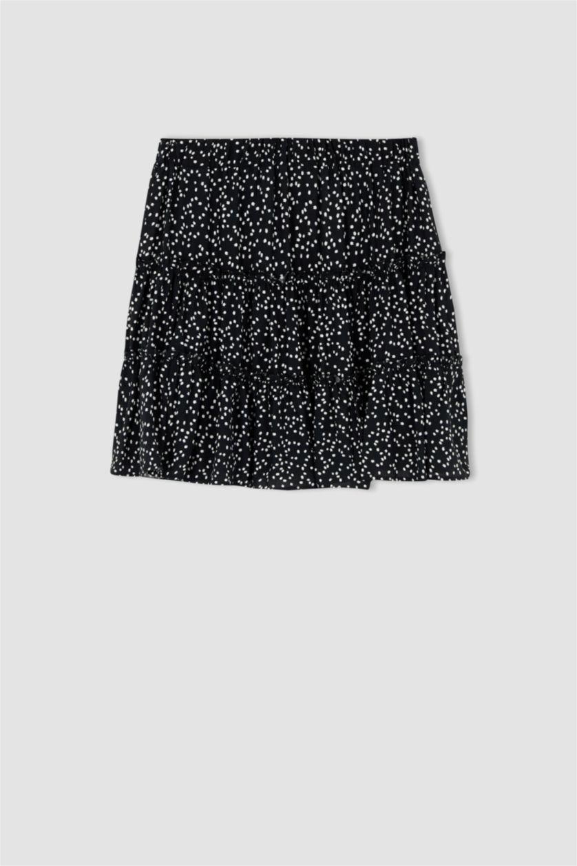 WOMAN Black High Waisted Floral Print Viscose Mini Skirt