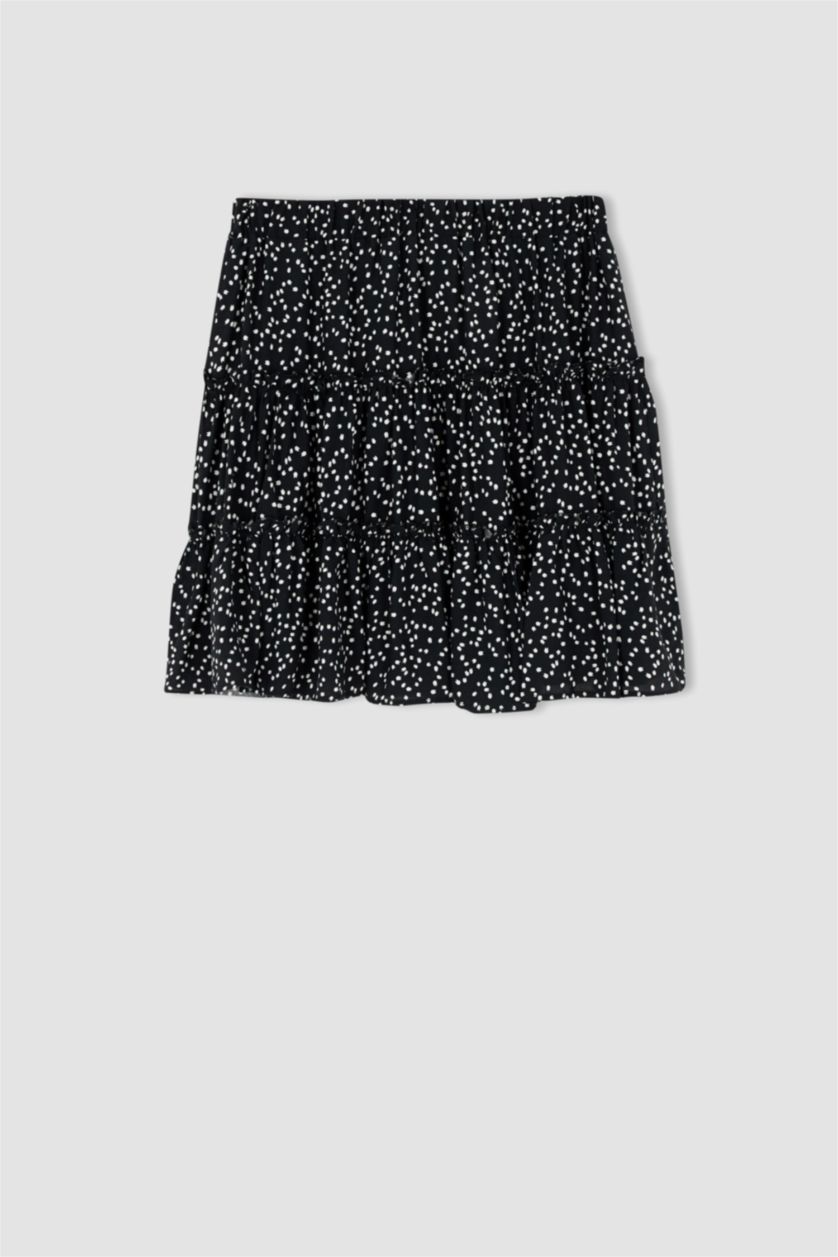 WOMAN Black High Waisted Floral Print Viscose Mini Skirt