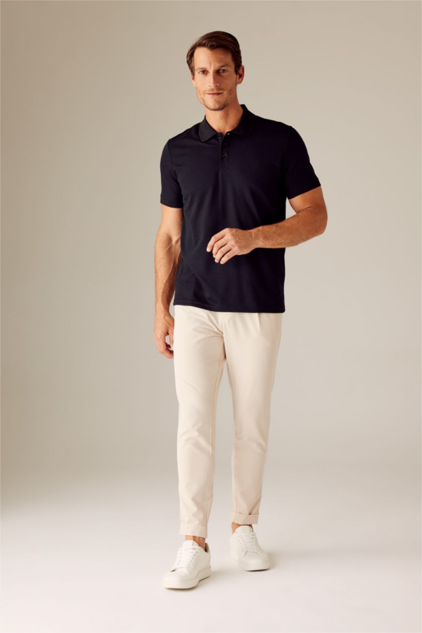 رجالي أسود تي شيرت بولو بقصة عادية