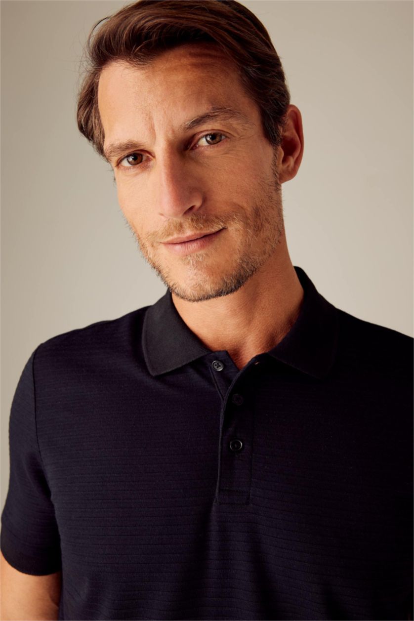 رجالي أسود تي شيرت بولو بقصة عادية