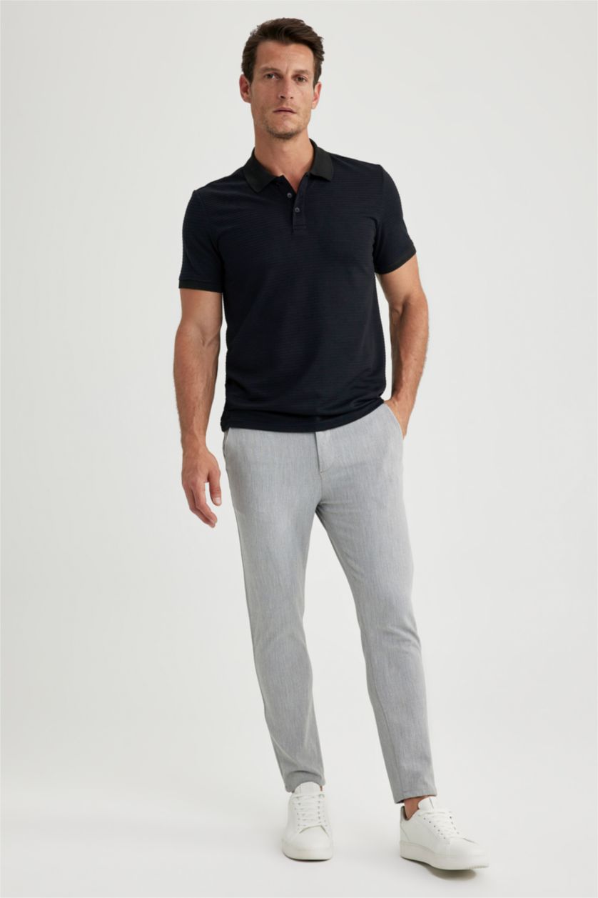 رجالي أسود تي شيرت بولو بقصة عادية