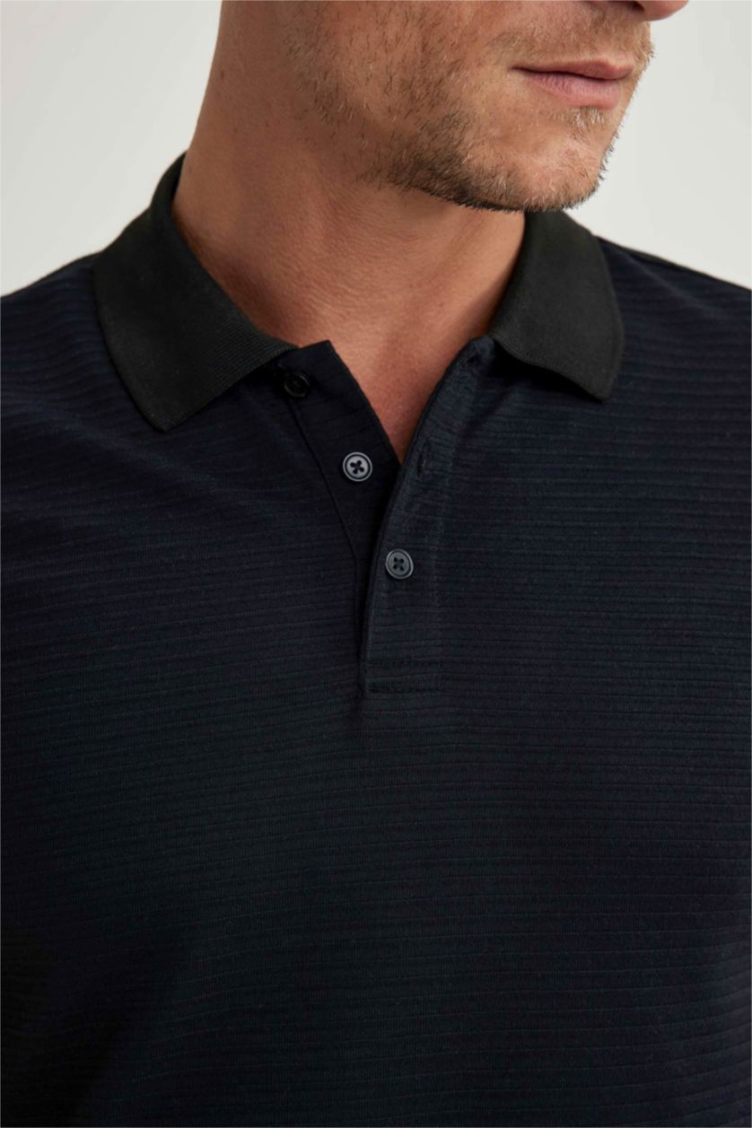 رجالي أسود تي شيرت بولو بقصة عادية