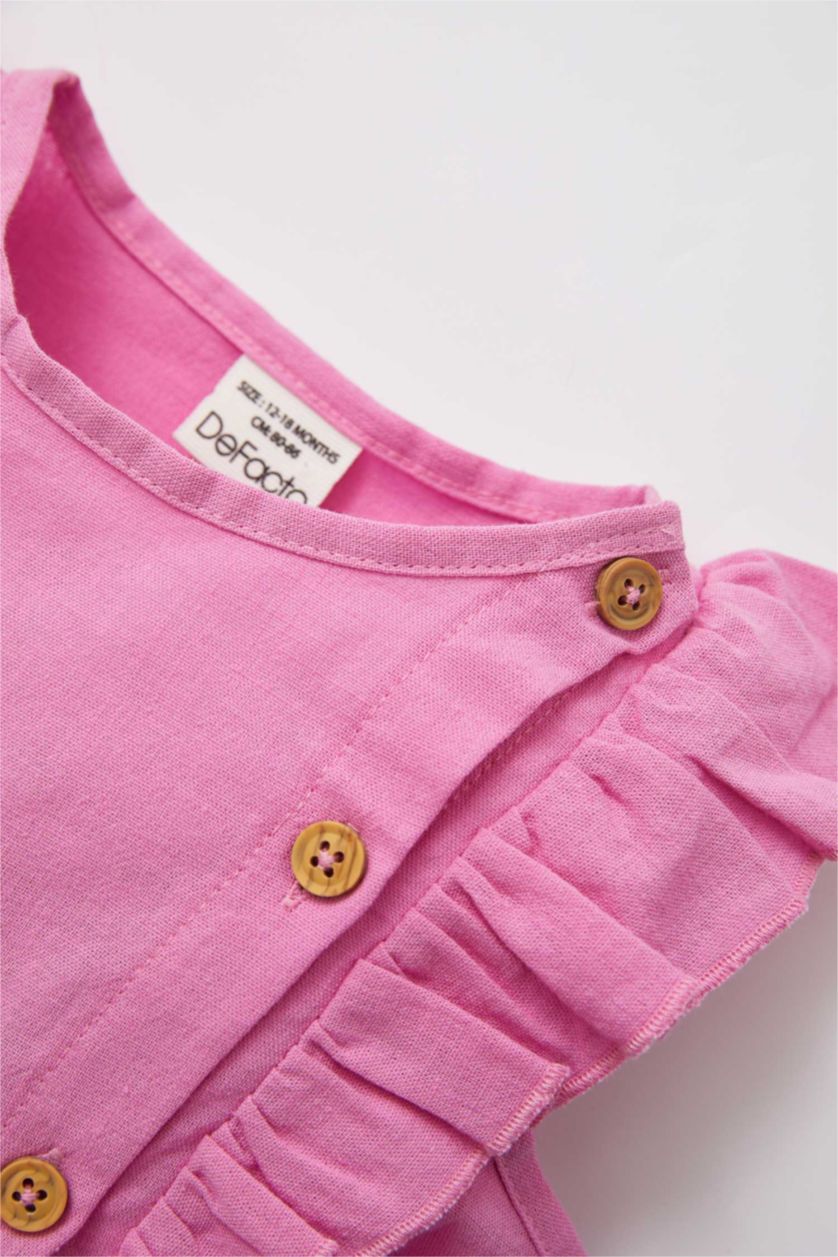 BÉBÉ FILLE Violet Robe bébé fille coupe classique basique à col rond sans manches aspect lin