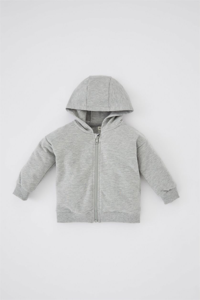 BABY BOY Grey Melange Regular Fit Hooded Cardigan