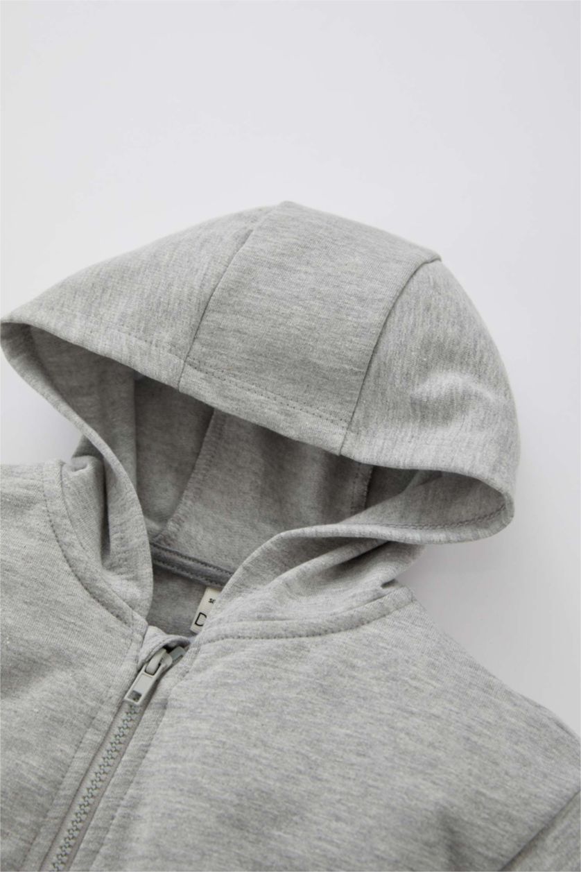 BABY BOY Grey Melange Regular Fit Hooded Cardigan