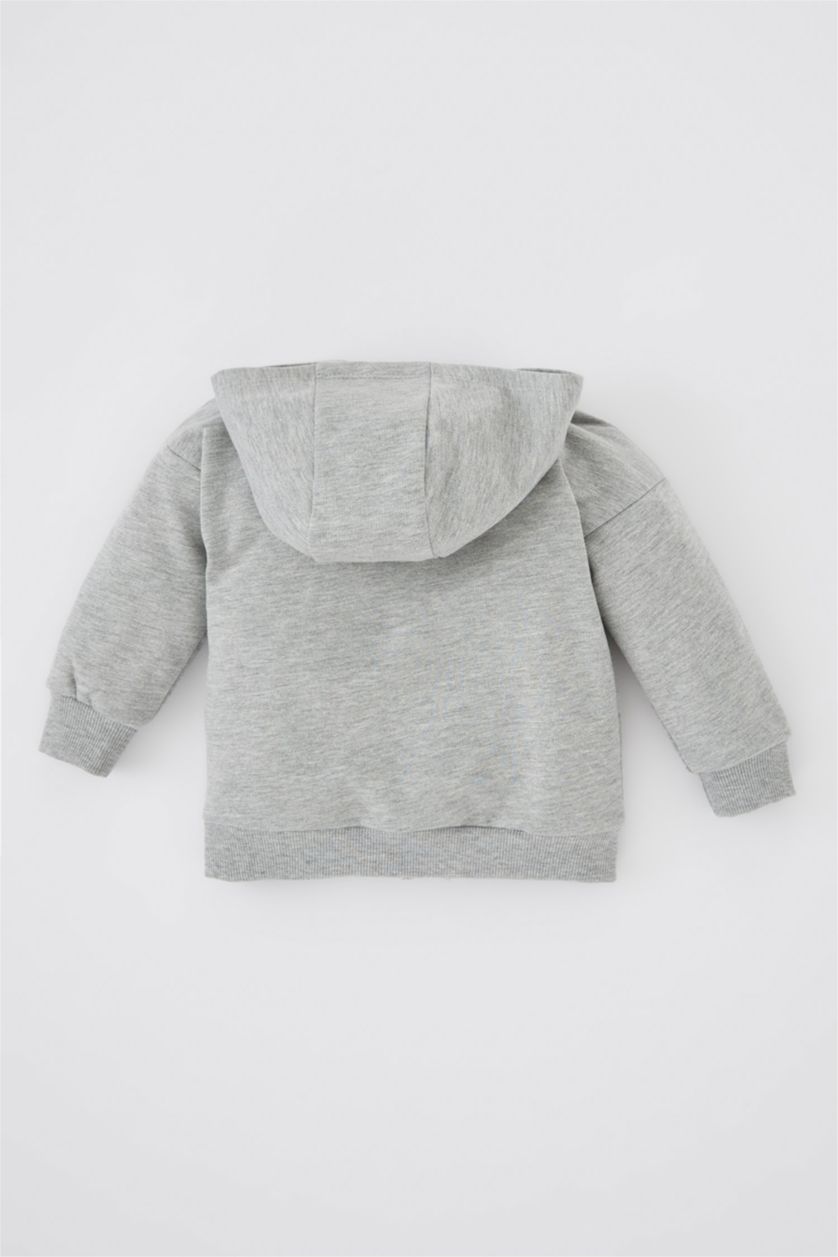 BABY BOY Grey Melange Regular Fit Hooded Cardigan