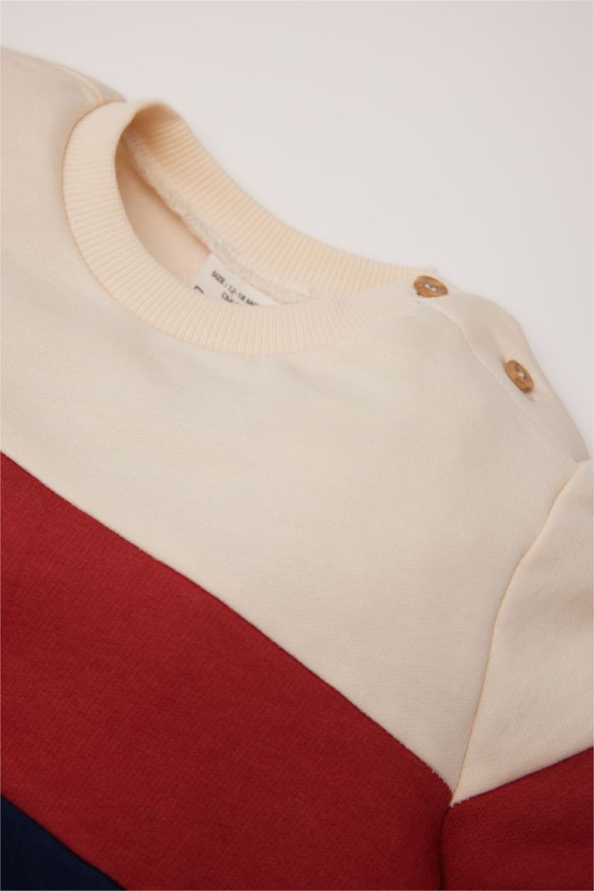 BÉBÉ GARÇON Orange Foncé Ensemble Sweatshirt à col rond avec blocs de couleurs et Jogging pour bébé garçon