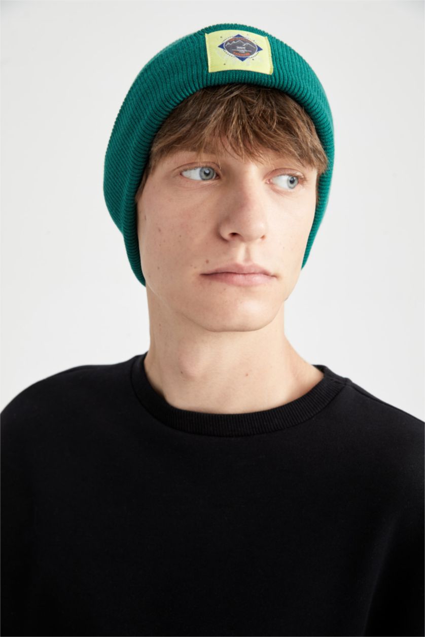 Erkek Yeşil Erkek Dokuma Etiketli Triko Bere