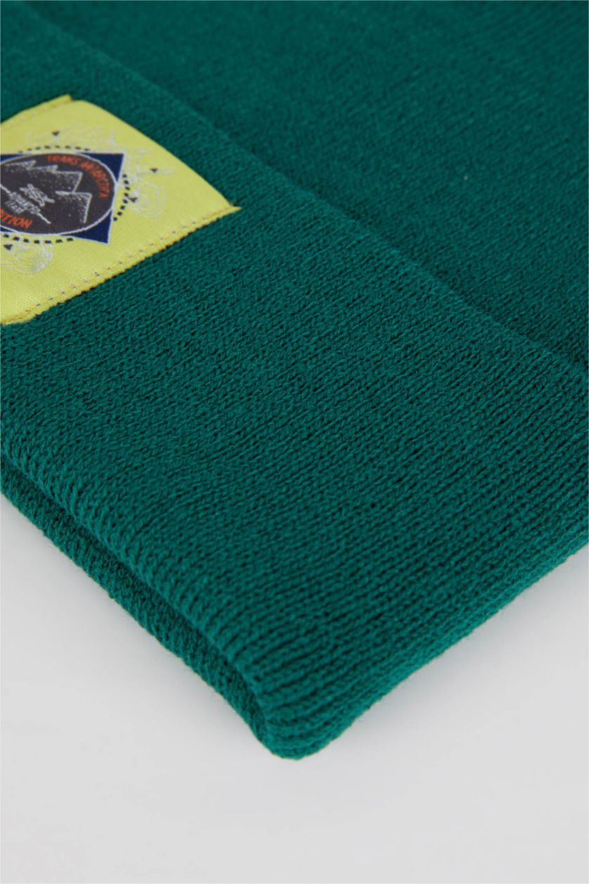 Erkek Yeşil Erkek Dokuma Etiketli Triko Bere