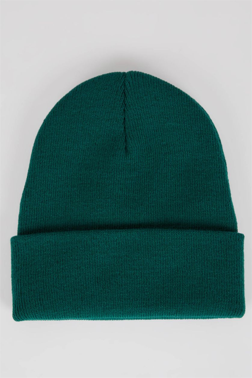 Erkek Yeşil Erkek Dokuma Etiketli Triko Bere