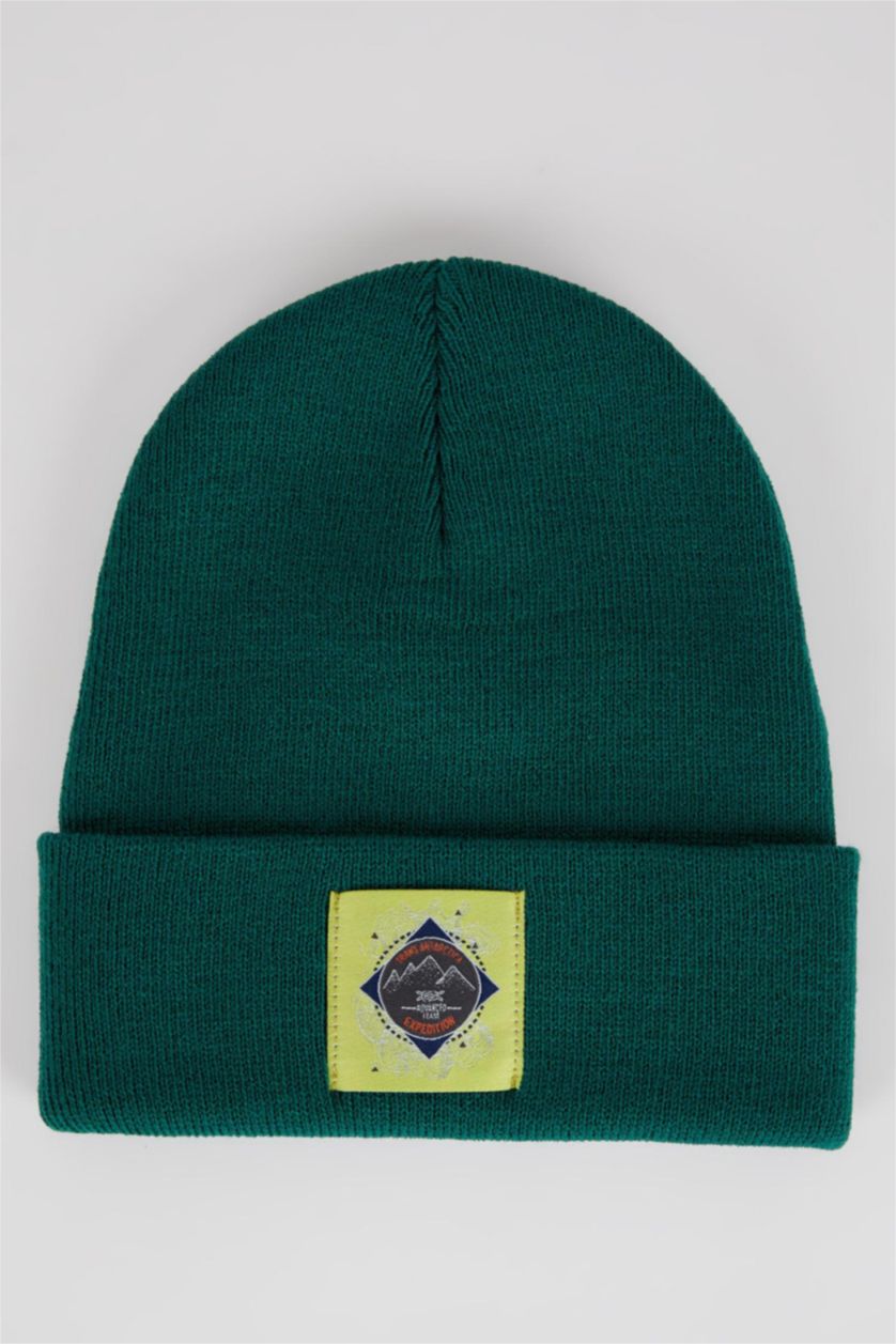 Erkek Yeşil Erkek Dokuma Etiketli Triko Bere