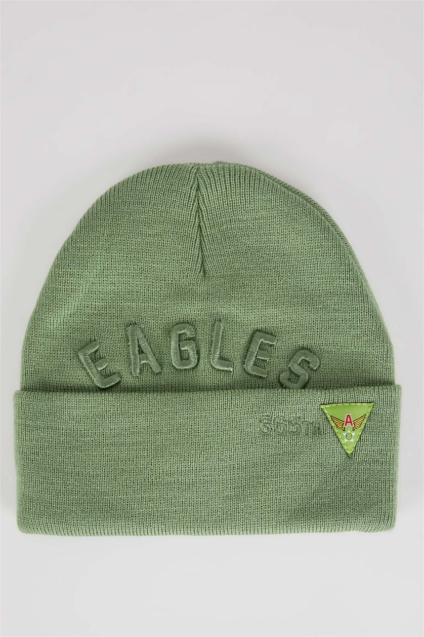 Erkek Koyu İndigo Erkek Triko İşlemeli Bere