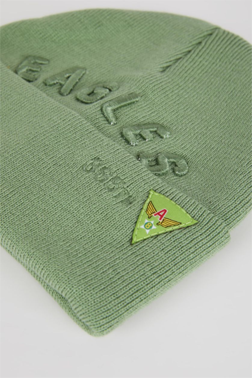 Erkek Koyu İndigo Erkek Triko İşlemeli Bere