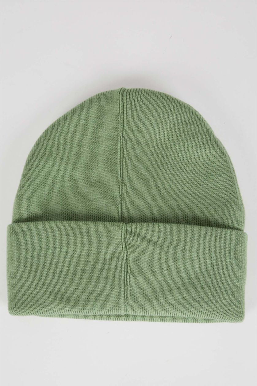 Erkek Koyu İndigo Erkek Triko İşlemeli Bere