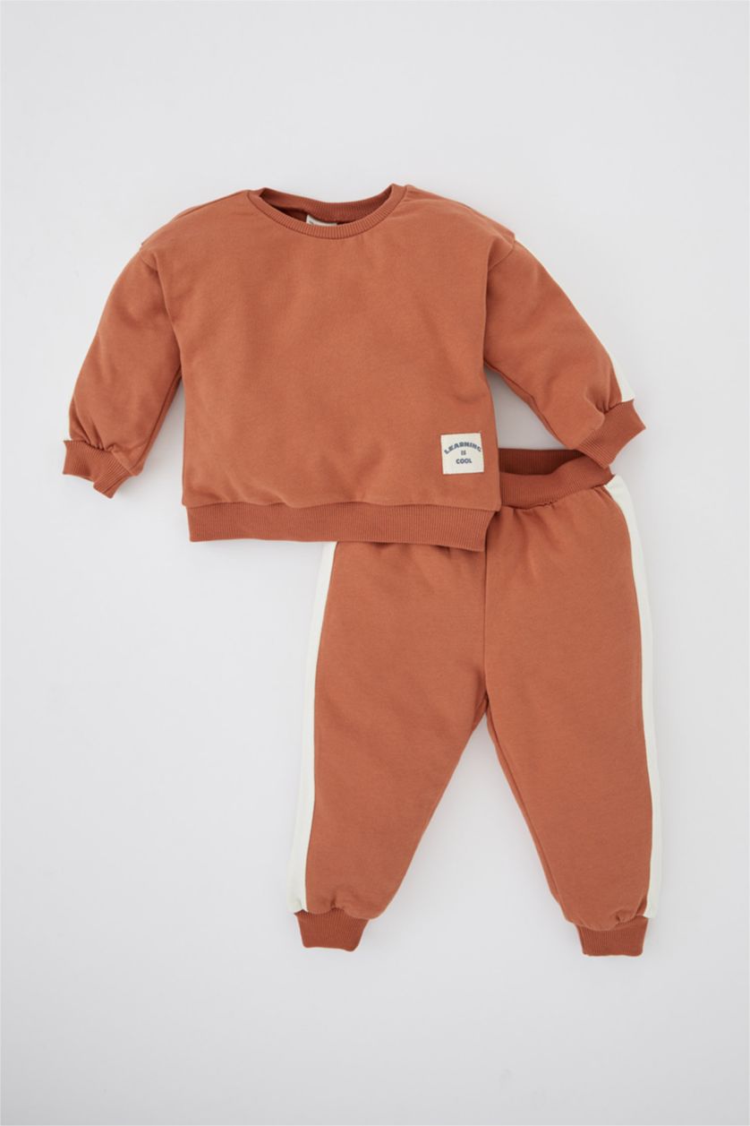 BÉBÉ GARÇON Orange Foncé Ensemble En Tricot Tissu Sweat Fin Col Ras Du Cou Bloc De Couleur Manche Longue 2 BéBé Garçon