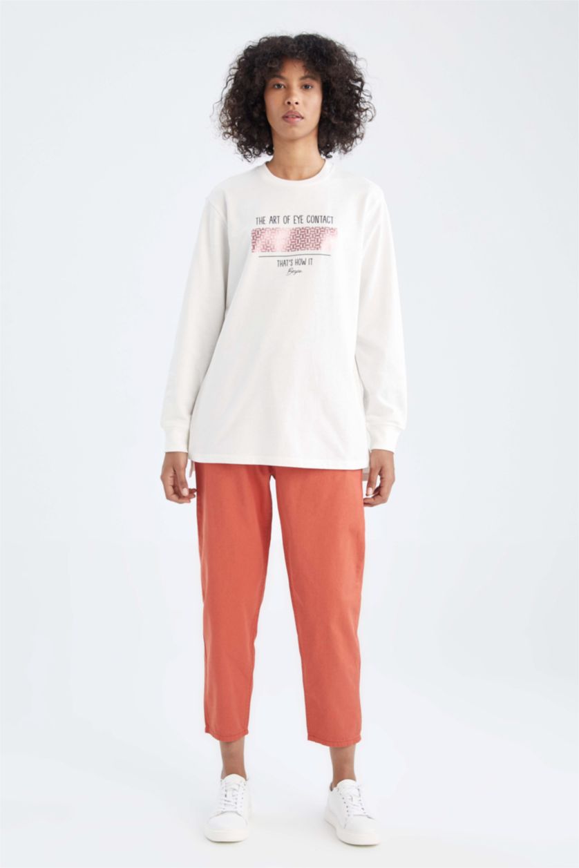 FEMME Bordeaux Pantalon carotte en coton coupe carotte