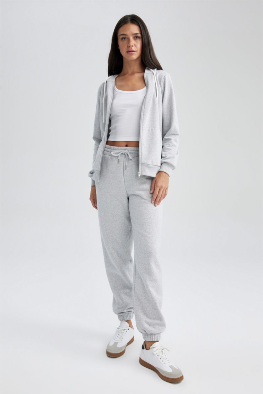 WOMAN Grey Melange Regular Fit Thin Sweatshirt Fabric Cardigan