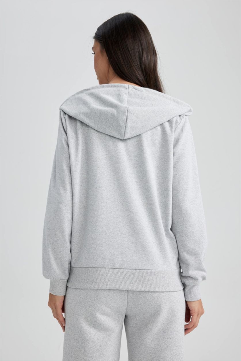WOMAN Grey Melange Regular Fit Thin Sweatshirt Fabric Cardigan