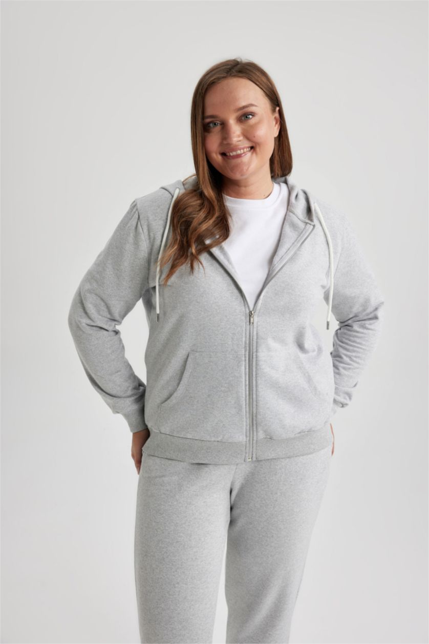 WOMAN Grey Melange Regular Fit Thin Sweatshirt Fabric Cardigan