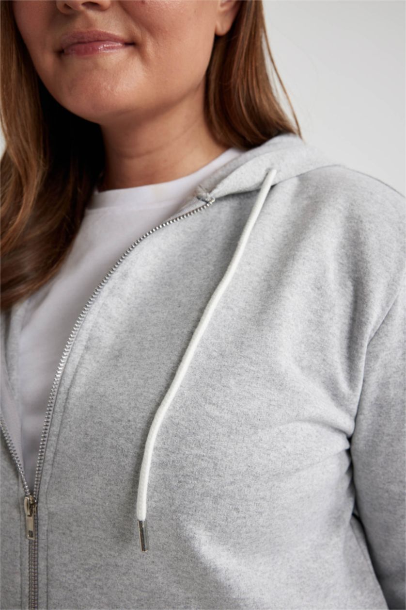 WOMAN Grey Melange Regular Fit Thin Sweatshirt Fabric Cardigan