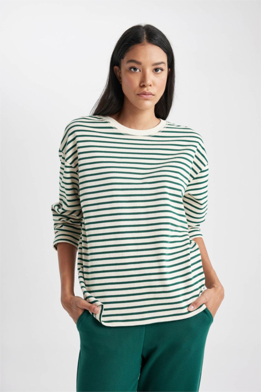 حريمي أخضر غامق Regular Fit Long Sleeve T-Shirt