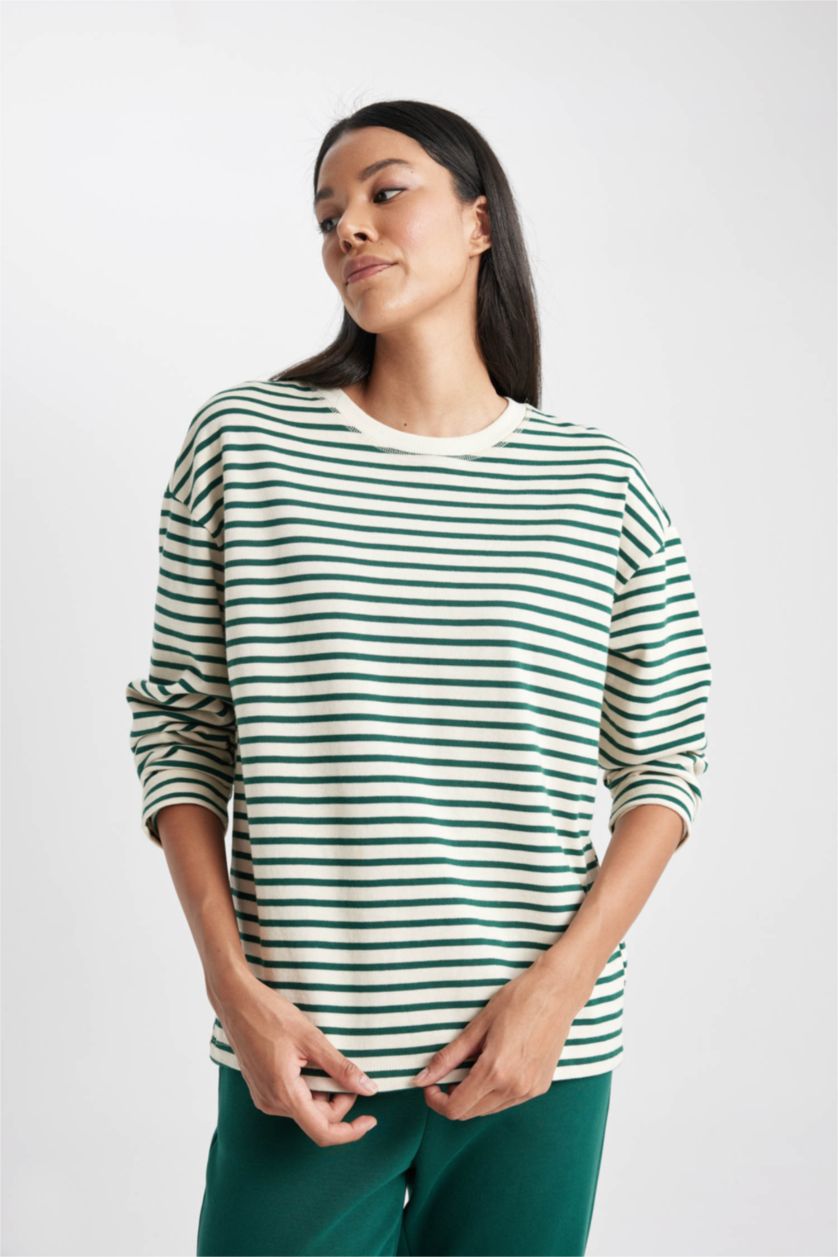 حريمي أخضر غامق Regular Fit Long Sleeve T-Shirt