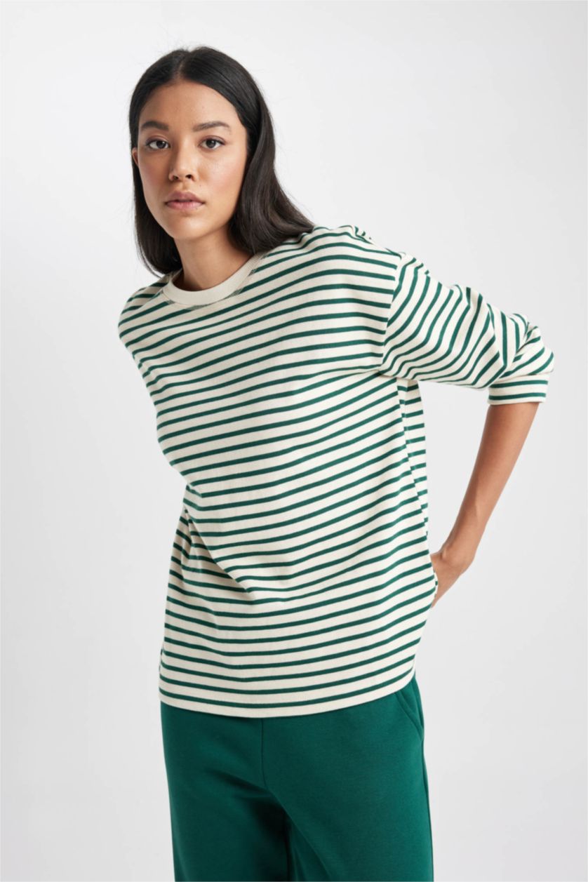 حريمي أخضر غامق Regular Fit Long Sleeve T-Shirt