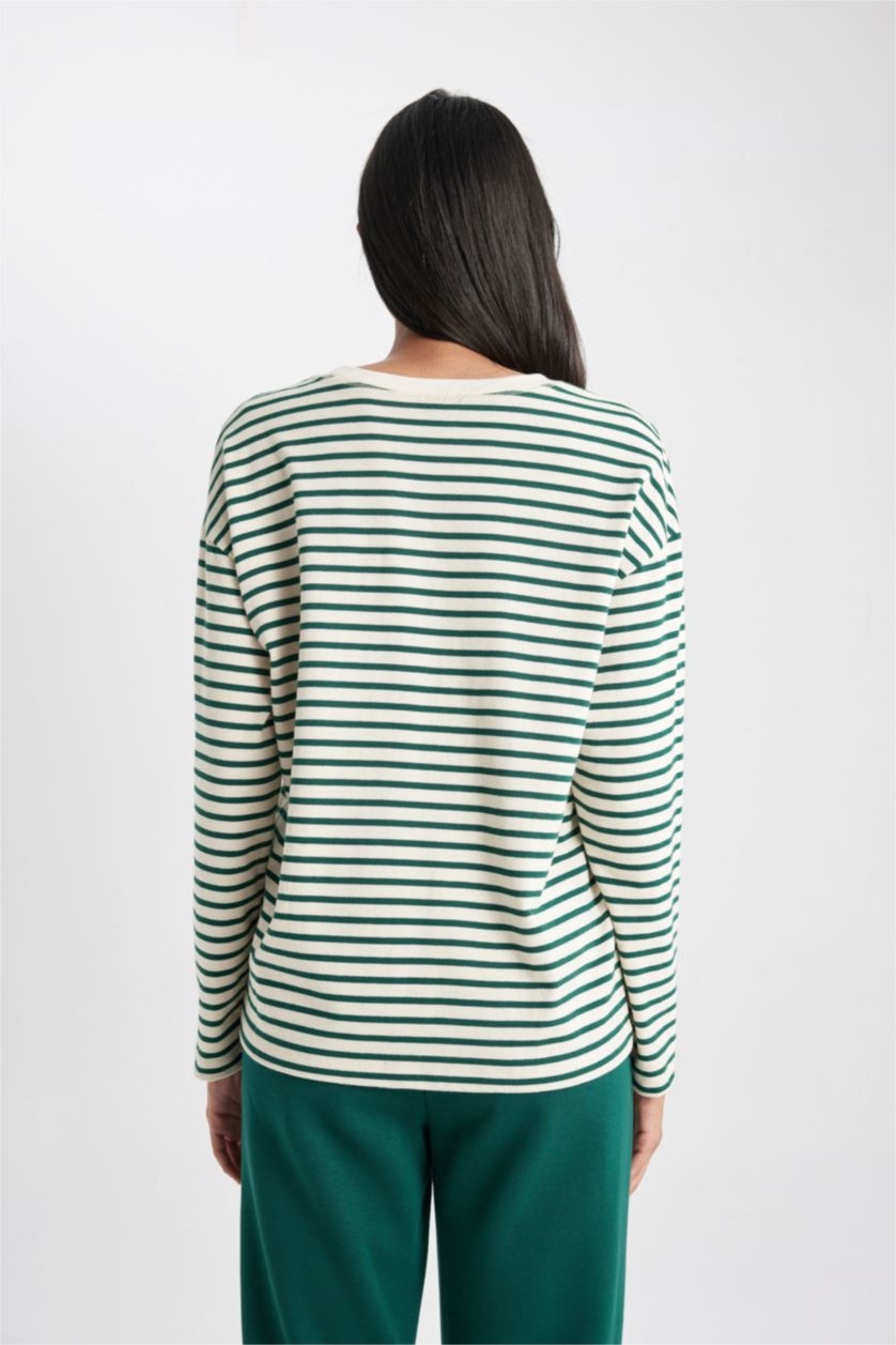 حريمي أخضر غامق Regular Fit Long Sleeve T-Shirt