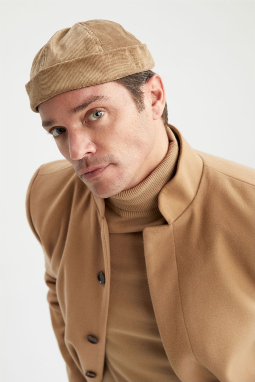 رجال بني غامق قبعة بيريه مخمل