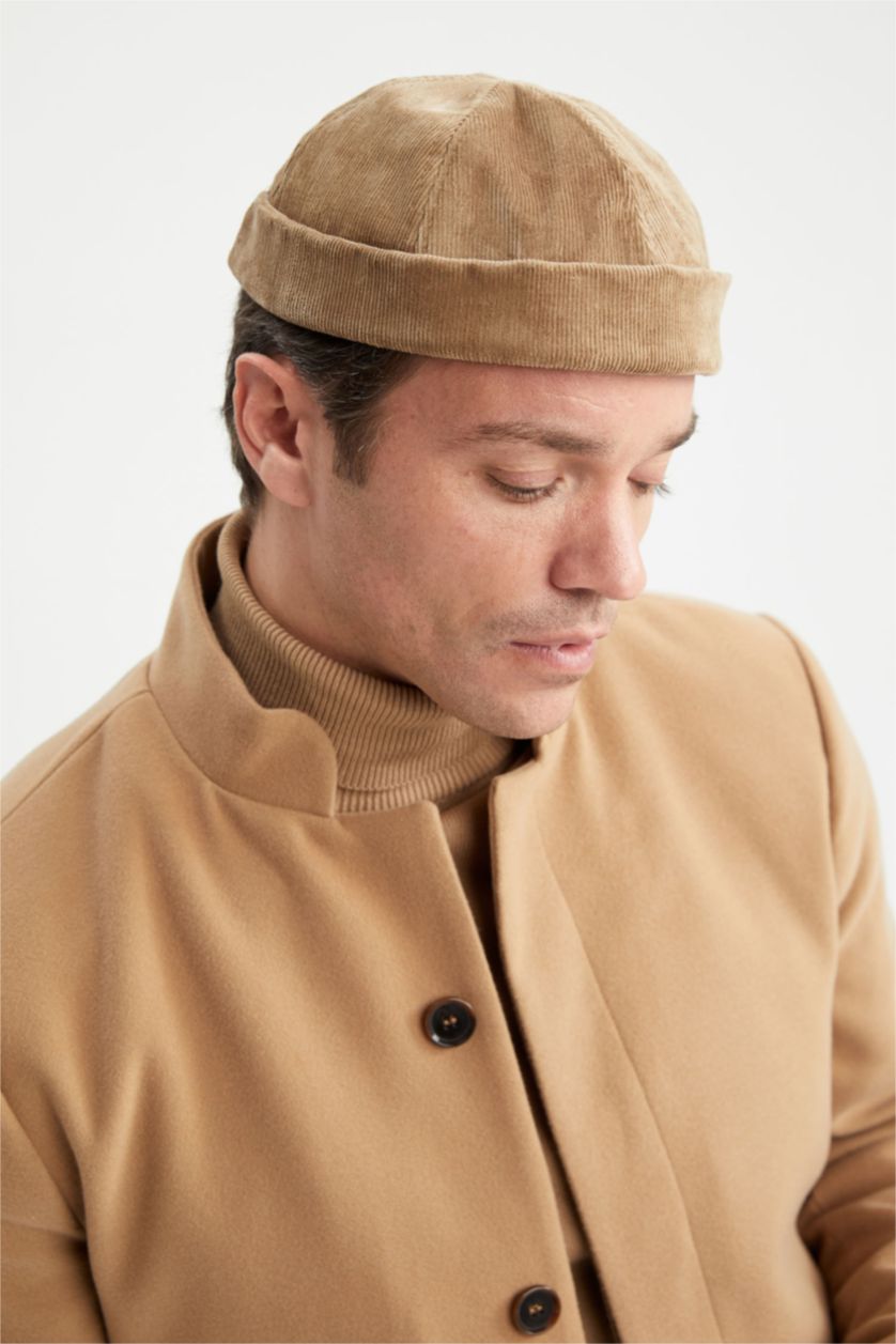 رجال بني غامق قبعة بيريه مخمل