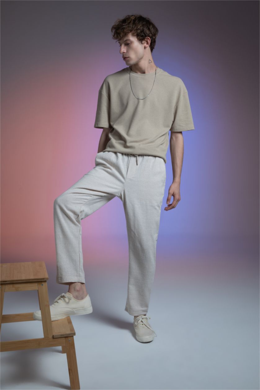 MAN Beige Regular Fit Regular Hem Trousers