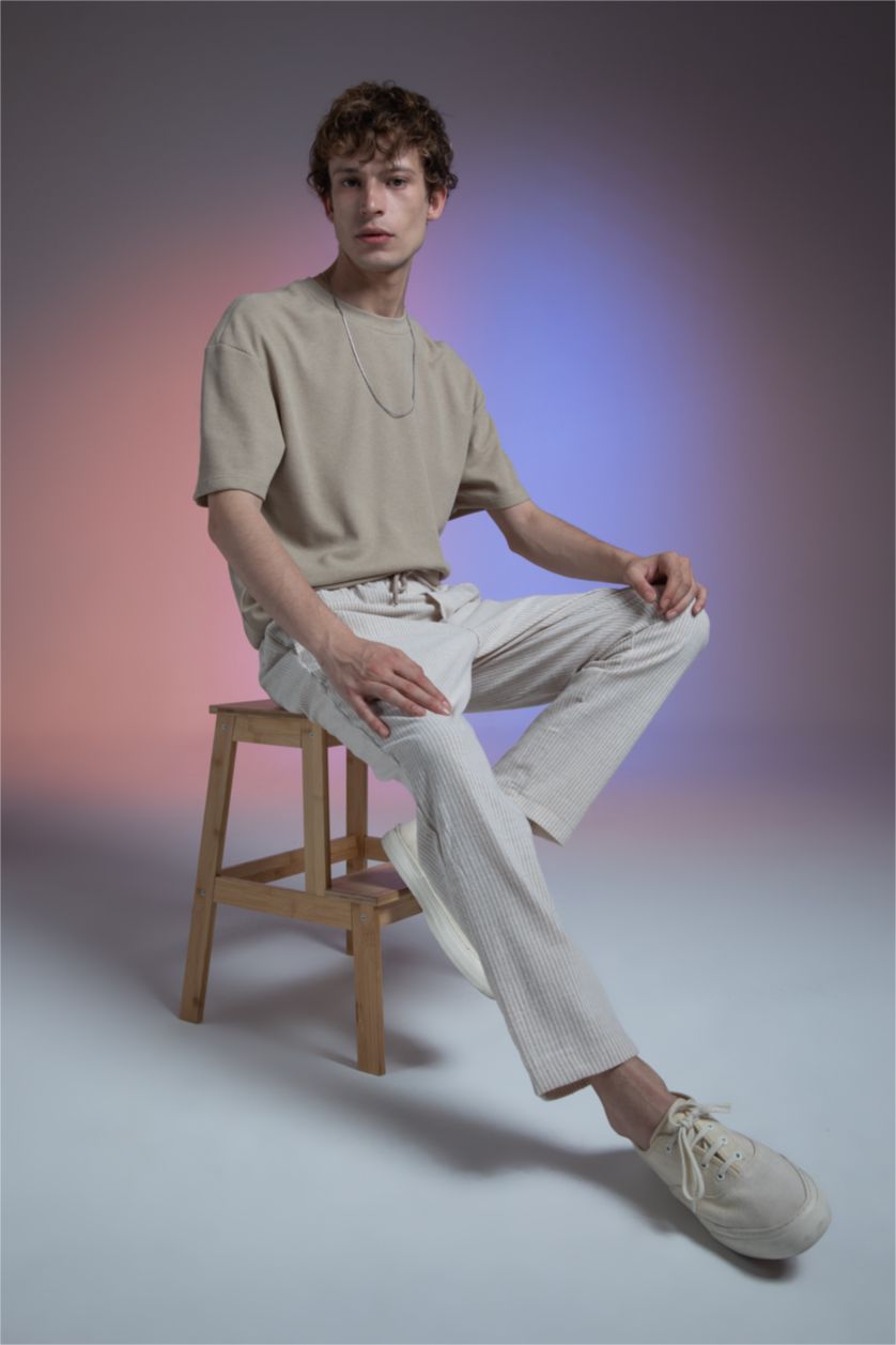 MAN Beige Regular Fit Regular Hem Trousers