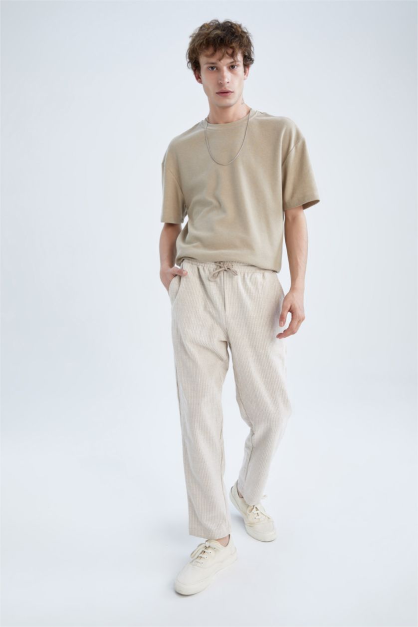 MAN Beige Regular Fit Regular Hem Trousers