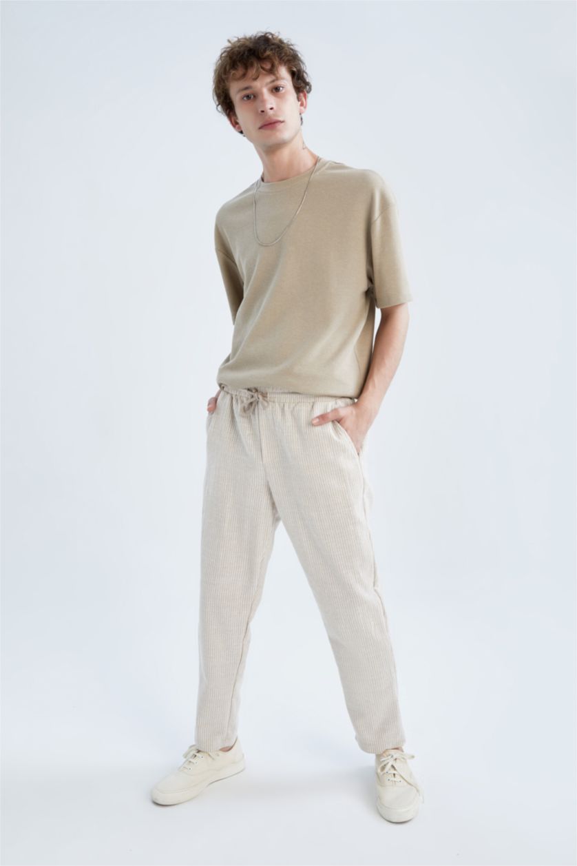 MAN Beige Regular Fit Regular Hem Trousers