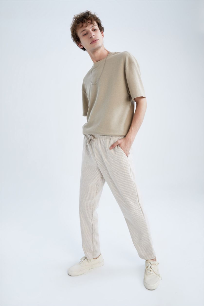 MAN Beige Regular Fit Regular Hem Trousers