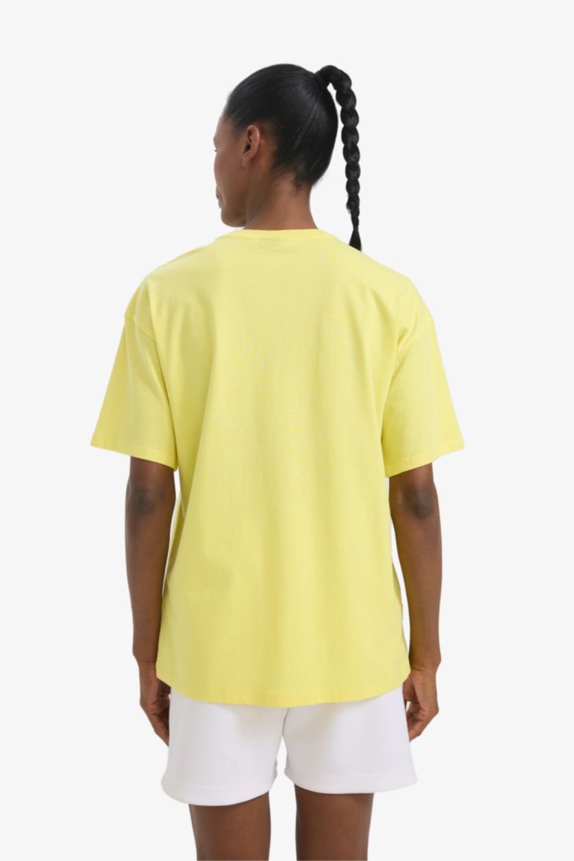 FEMME Jaune Defacto Fit NBA Los Angeles Lakers sous licence Oversize Fit Cycling Yaa T-shirt à manches courtes