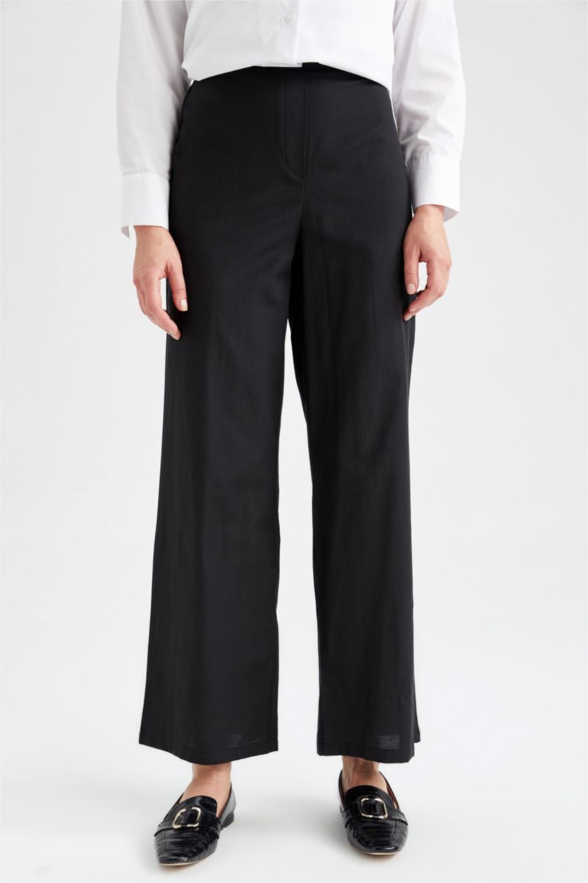 WOMAN Black Regular Fit High Waist Wide Leg Trousers
