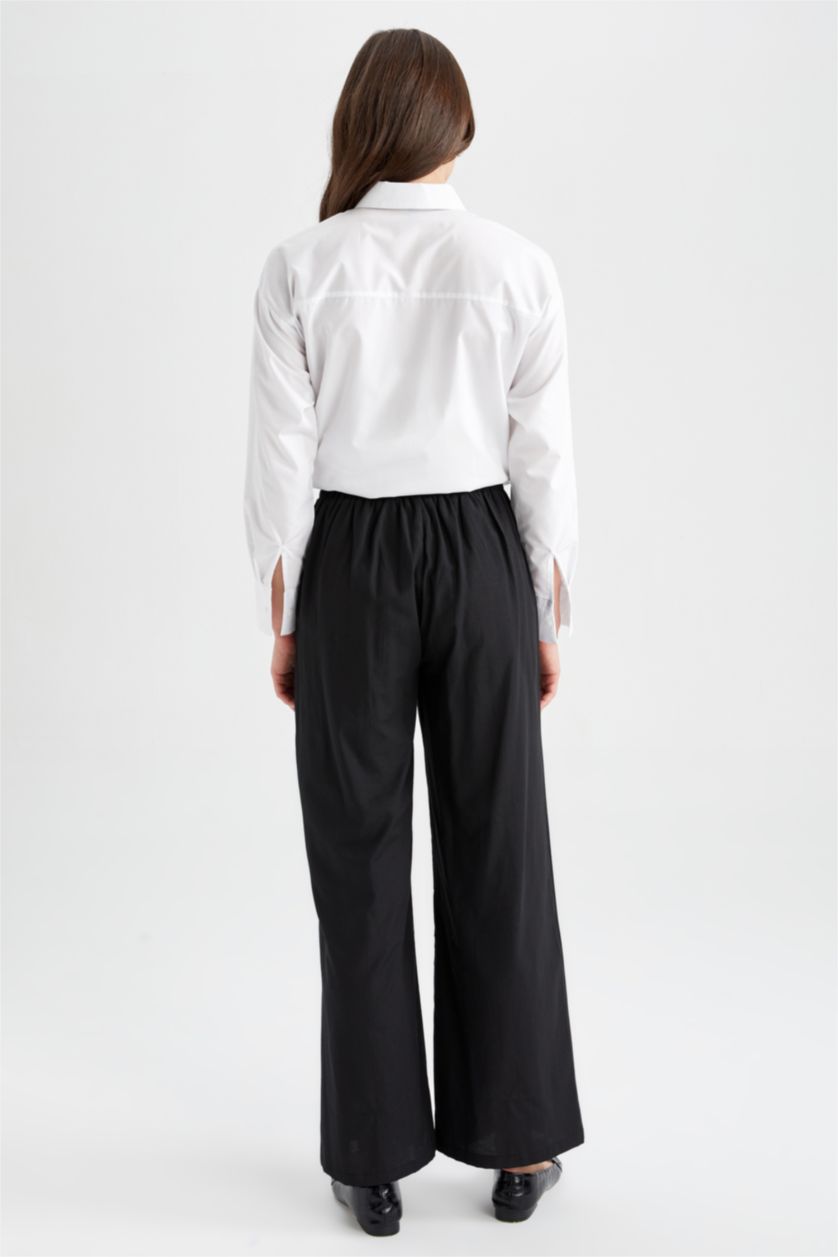 WOMAN Black Regular Fit High Waist Wide Leg Trousers