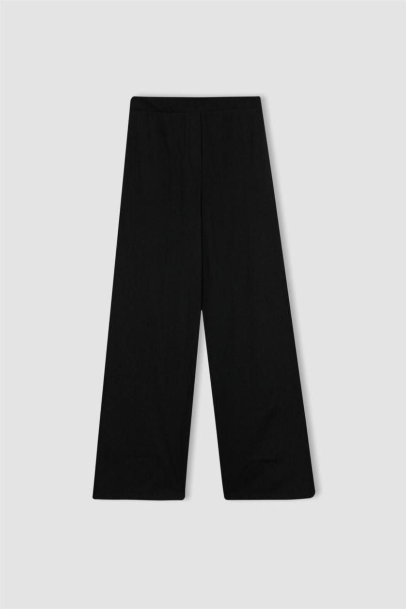 WOMAN Black Regular Fit High Waist Wide Leg Trousers