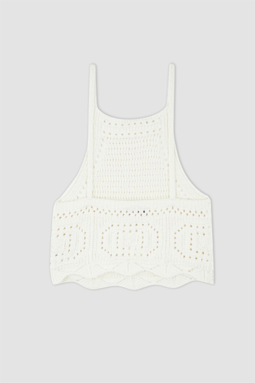 WOMAN Ecru Slim Fit Halter Neck Crochet Knit Sweater Singlet