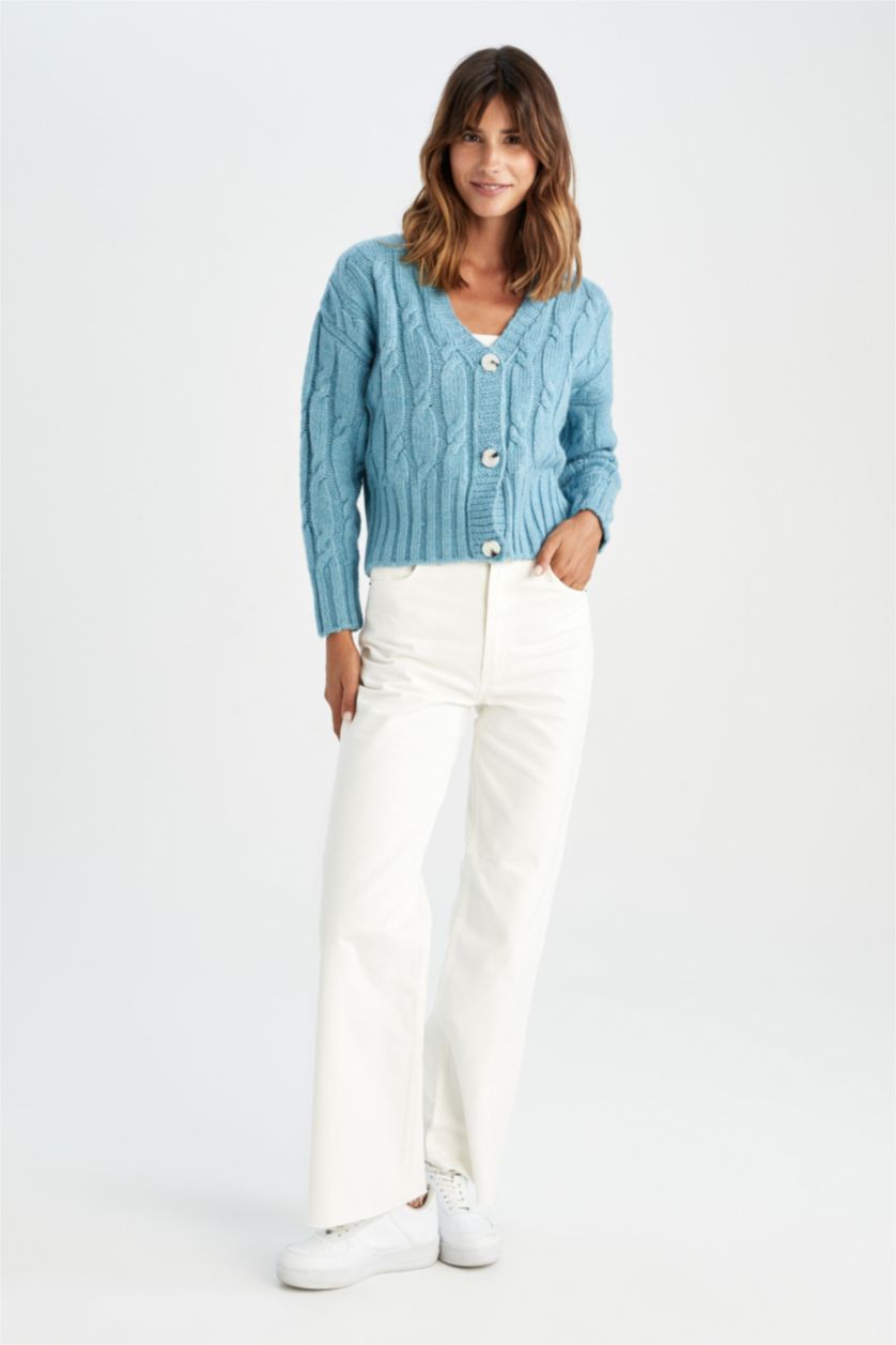 WOMAN Light Blue Regular Fit Cardigan