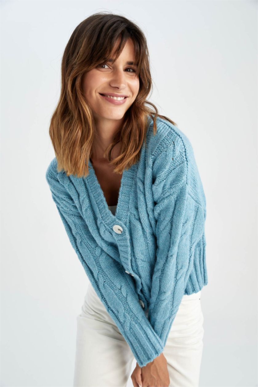 WOMAN Light Blue Regular Fit Cardigan