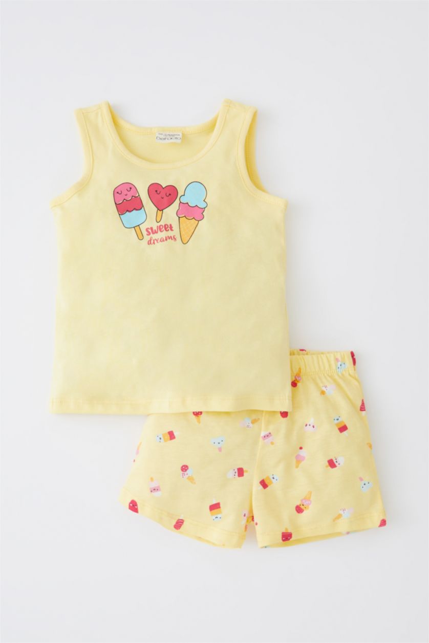 BABY GIRL Light Yellow Baby Girl Regular Fit Printed Sleeveless Pajama Set
