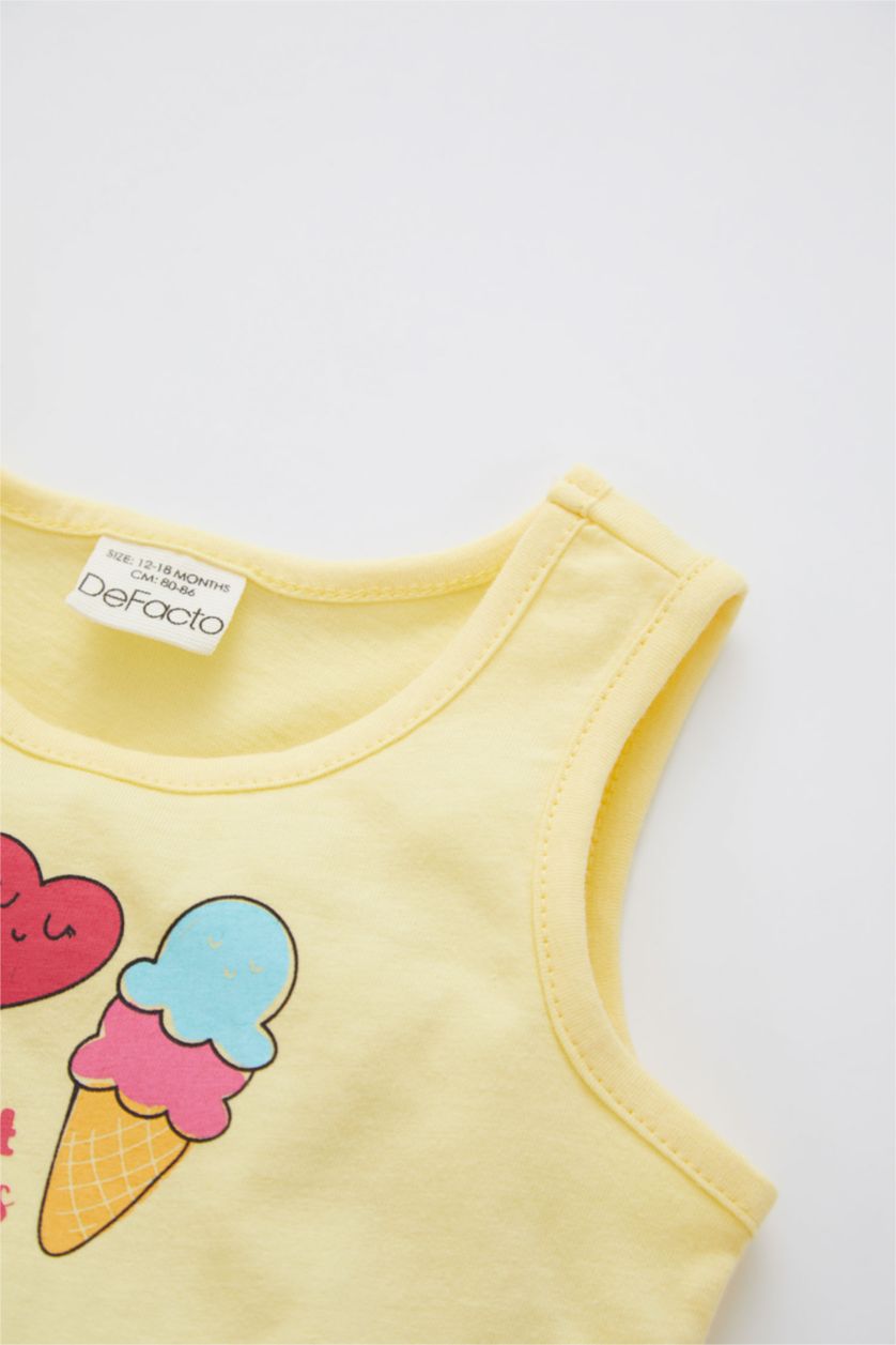 BABY GIRL Light Yellow Baby Girl Regular Fit Printed Sleeveless Pajama Set