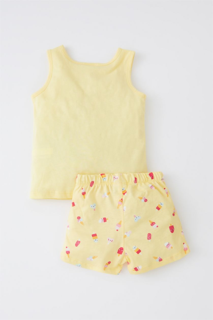BABY GIRL Light Yellow Baby Girl Regular Fit Printed Sleeveless Pajama Set